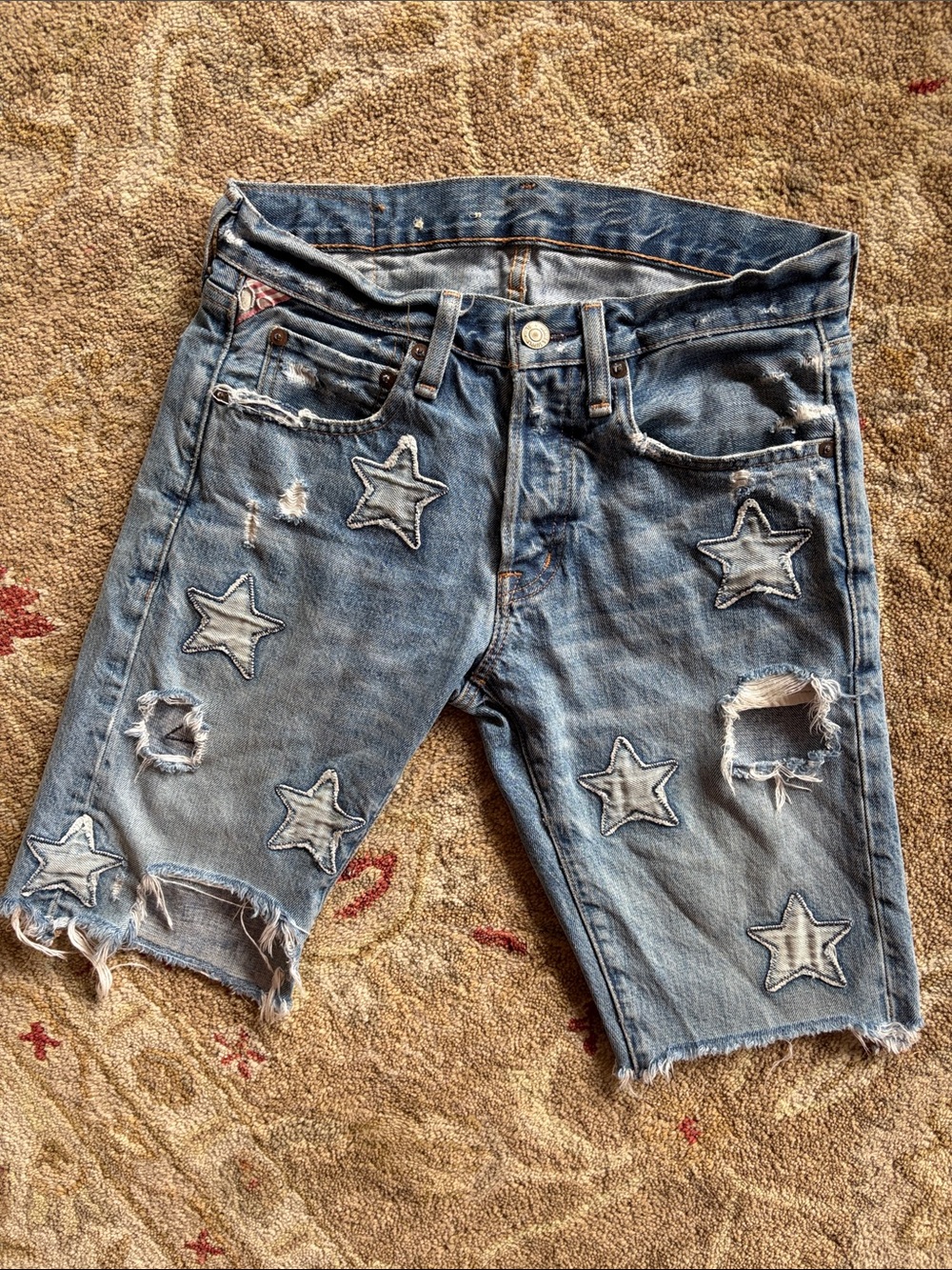 Denim & Supply Ralph Lauren Star Patches American Light Blue Jean Shorts